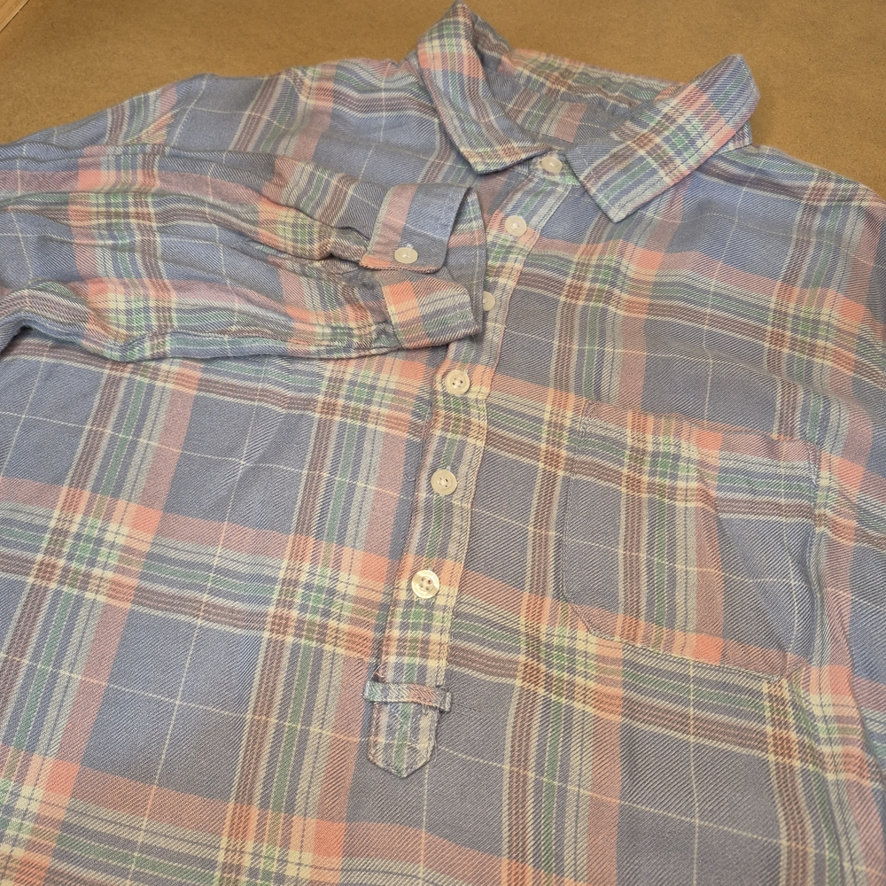 Southern Shirt Plaid Women's Long Blouse in Blue and Pink 2808/108